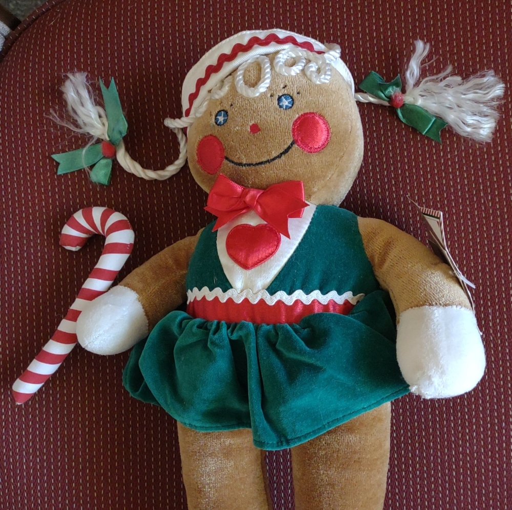 GINGERBREAD Girl w/ Candy Cane & Tags 1990 Commonwealth Target 12" Christmas VTG